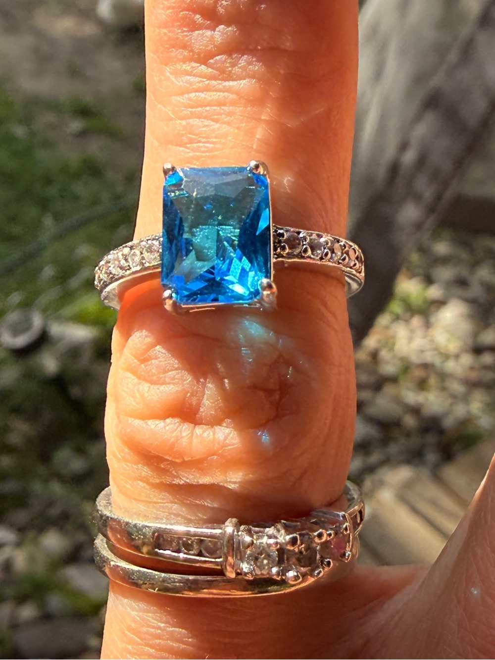 Silver Blue Ring Sz 6.5